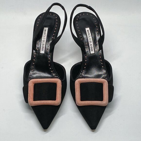 Manolo Blahnik Maysli Suede Buckle Slingback Pumps size 39.5 - Picture 3 of 13